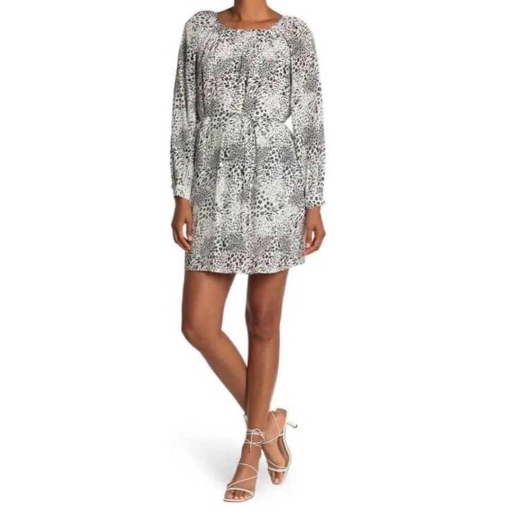 NWT Joie Aminata Mini Dress L Animal Print A-Line Long Sleeve Boho Chic Large
